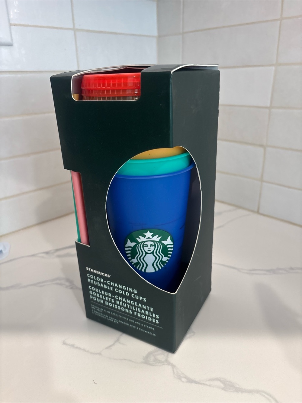 Starbucks Color-Changing Reusable Cup with Multicolor Lid and Straw